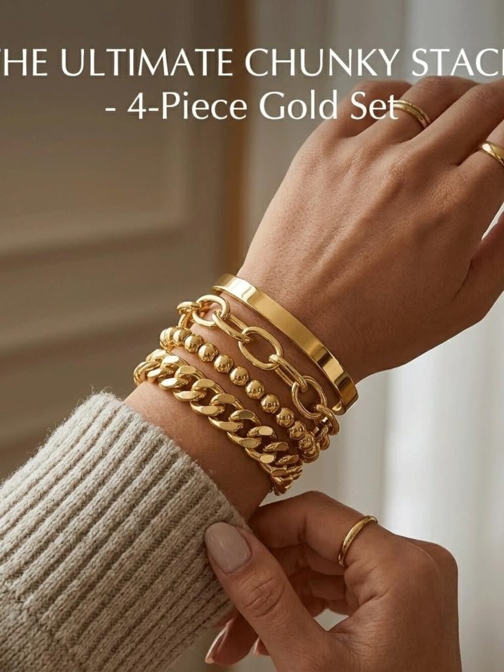 Trendy Gold Plated Bracelet Set - Minimalist Stackable Jewelry for All Occasions - Picture 3 of 7